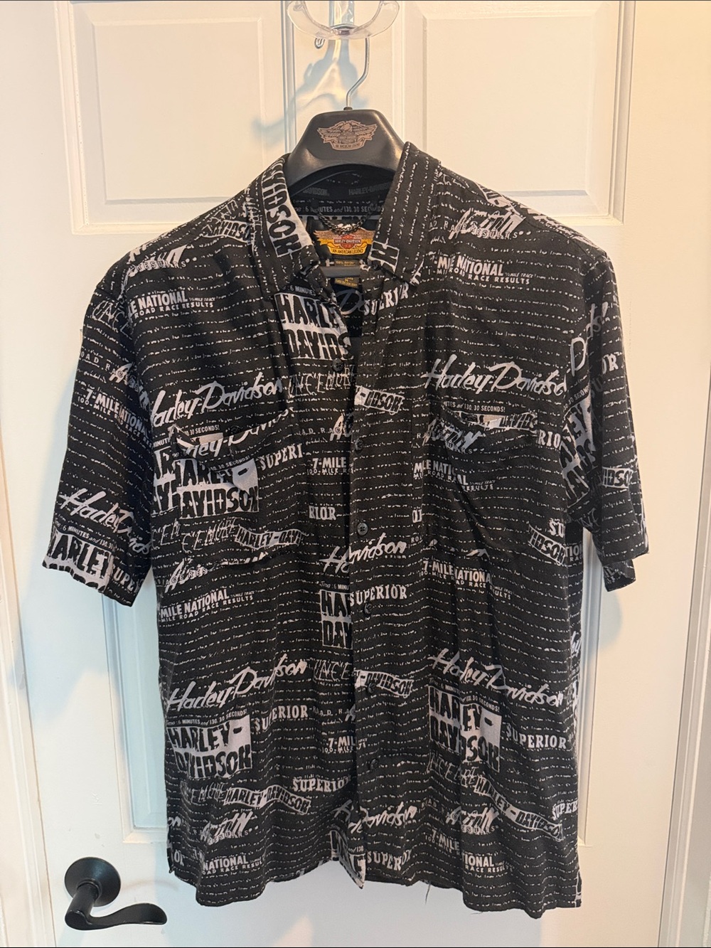 Harley-Davidson Black Short-Sleeve Button-Down Logo Print Shirt